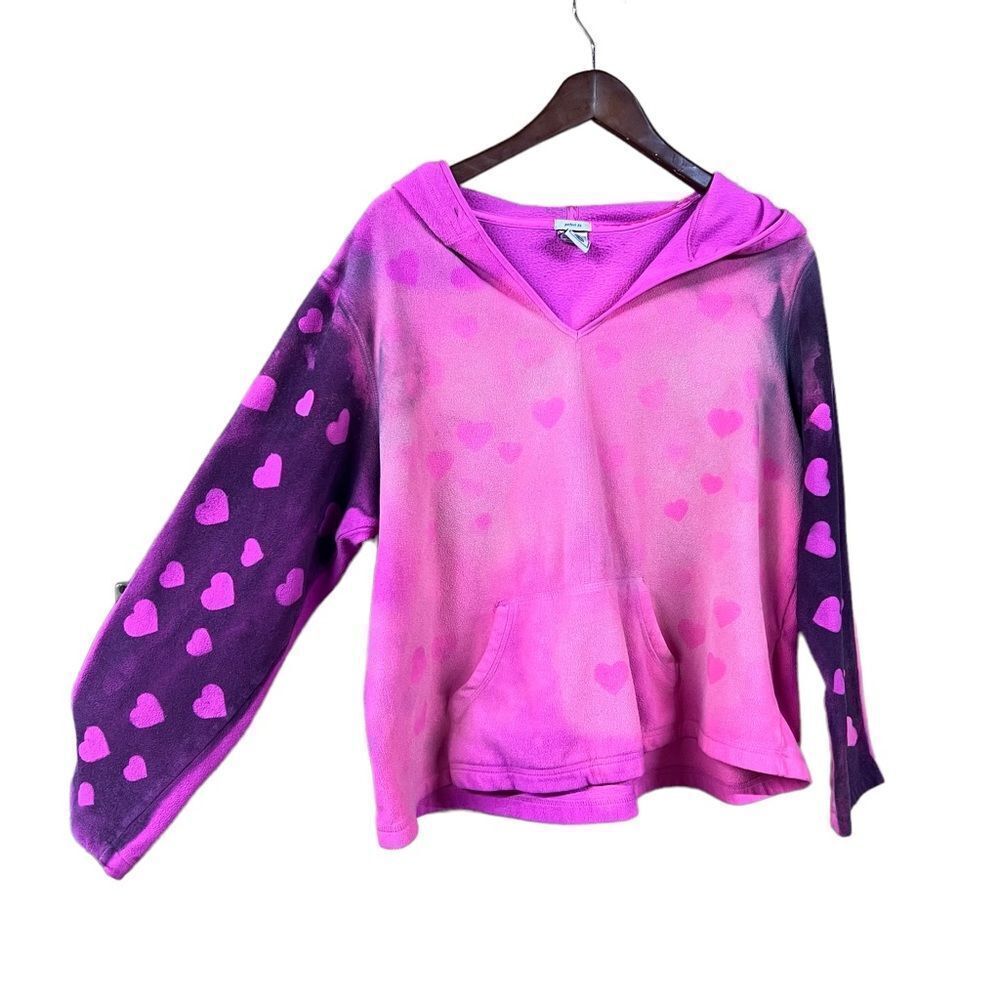 Hand painted fleece hoodie black and pink hearts - Picture 7 of 11